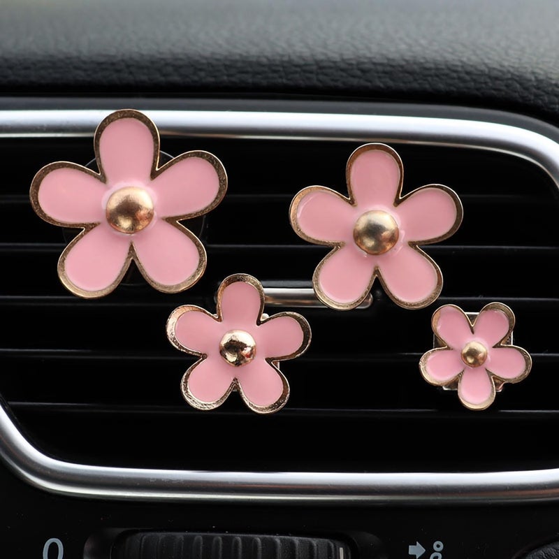 SPANICE Daisy Air Vent Clips, 4 Pcs Cute Flower Car Air Conditioning Outlet Clip Car Air Freshener Clip Charm Car Inter Decor Accessories for Women (Pink) - Image 2